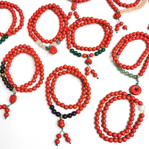 Neuer Chinesischer Stil Zinnober Perlenarmband Für Damen Rot Doppelkreis Glücksperlen Ethno Sternzeichen Anhänger Schmuck Geschenk