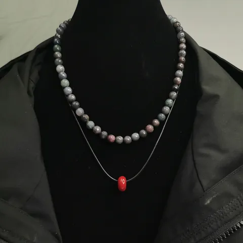 Collana di Perline in Pietra Naturale Stile Neo-Cinese per Uomo e Donna Fatta a Mano Etnica con Pendente Rosso Collana a Doppio Strato Gioielli di Moda Regalo