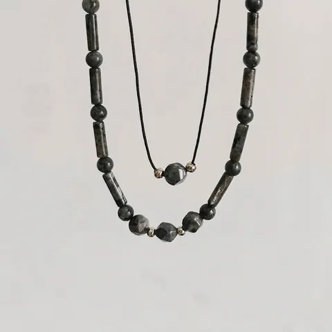 Collana di Perline in Pietra Naturale in Nuovo Stile Cinese Collare Geometrico in Acciaio al Titanio Fatto a Mano Gioielli Unisex