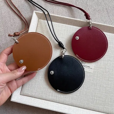 Bolsa de Cuello Redonda de Cuero PU Estuche de Almacenamiento para Auriculares Collar Largo Mini Monedero Llaves Joyas para Mujeres Hombres