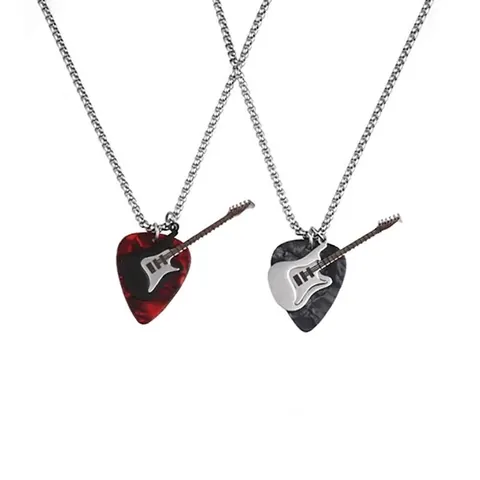 Rock Guitar Pick Pendant Necklace For Men Women Hip Hop Niche Design Titanium Steel Guitar Necklace Music Lover Jewelry Gift Couple Accessory