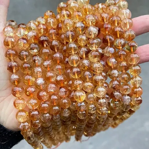 Natural Citrine Yellow Quartz Round Loose Beads For Jewelry Making DIY Bracelets Necklaces High Quality Polished Stone Beads Gemstone Accessory