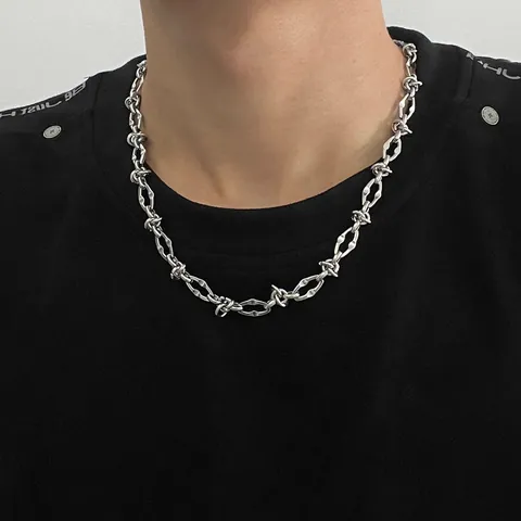 Hip Hop Titanium Steel Barbed Wire Chain Necklace For Men Women Streetwear Punk Industrial Style Silver Color Clavicle Chain Jewelry Gift