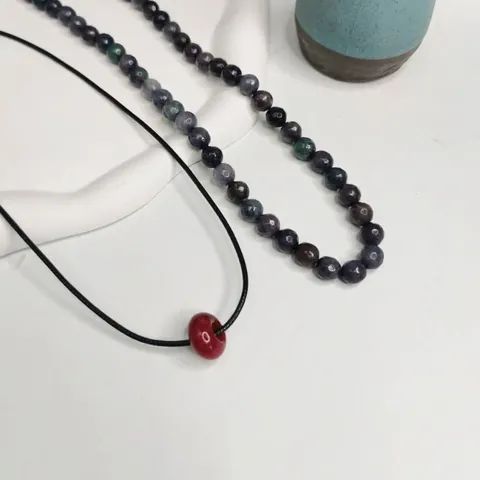 Collana di Perline in Pietra Naturale Stile Neo-Cinese per Uomo e Donna Fatta a Mano Etnica con Pendente Rosso Collana a Doppio Strato Gioielli di Moda Regalo