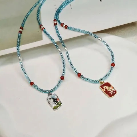 Neue Chinesische Handgefertigte Perlenkette Vintage Luxus Emaille Pferd Anhänger Blaue Kristallperlen Künstliche Perle Halskette