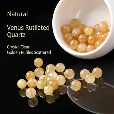 Natuurlijke Venus Gouden Rutilkwarts Ronde Losse Kralen Hoge Transparantie Haar Kristallen Steen Kralen Voor DIY Sieraden Maken Accessoire