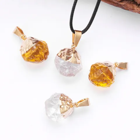 Vintage Naturkristall Rohedelstein Anhänger Halskette Gold Plattiert Geometrisch Rund Quadratisch Quarz Anhänger Mit Schwarzem Wachsseil Für Damen Herren Täglich Schmuck