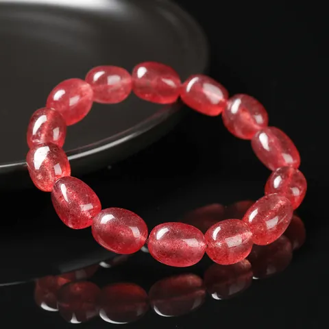 Pulsera de Cristal de Cuarzo Fresa Natural Cuentas de Piedra Rodada Irregulares Hechas a Mano Curación Reiki Gema Pulsera Elástica para Mujer Niña Joyería de Moda