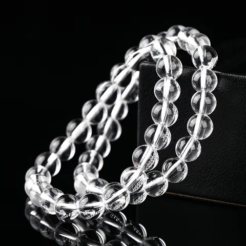 Natürliches Weißer Kristall Rundperlen Armband Handgefertigte Perlen Klare Quarzstein Elastisches Armband Für Damen Herren Schmuck Geschenk