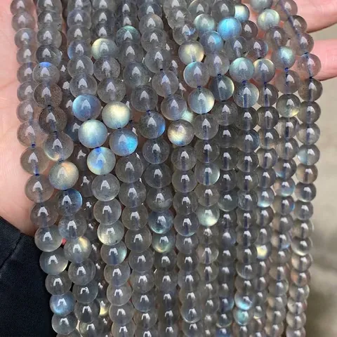7A Grade Natürliche Graue Mondstein Perlen Starkes Licht Labradorit Runde Lose Perlen Für DIY Armband Halskette Schmuckherstellung Zubehör