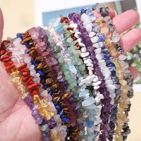 Natürliche Kristall Edelstein Splitterperlen Für Die Schmuckherstellung DIY Armbänder Halsketten Unregelmäßige Polierte Steinstränge Amethyst Rosenquarz Tigerauge Heilkristalle