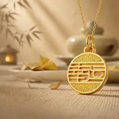 Matte Sand Gold Lucky Character Round Pendant Hollow Carved High Color Retention Double Sided Lucky Plate DIY Jewelry Accessory Alloy Pendant