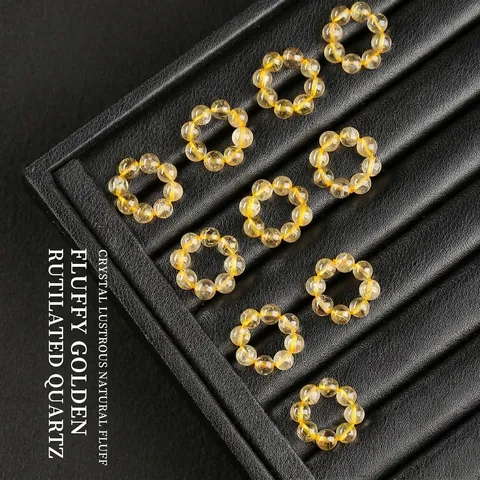Natuurlijke Gouden Rutilated Kwarts Loopringen Gepolijste Kristallen Kralen Voor Sieraden Maken DIY Unisex Modeaccessoires