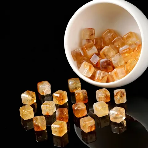 Natural Brazilian Yellow Citrine Cube Beads Faceted Phantom Quartz Loose Beads For DIY Jewelry Making Bracelets Accessories