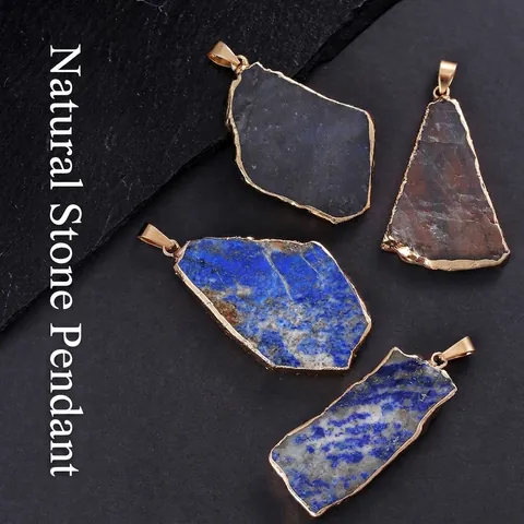 Naturstein Anhänger Doppelseitige Goldkante Scheibe Kristall Unregelmäßiger Quarz Achat Amethyst Rohmineralstein Anhänger Für Schmuckherstellung DIY Zubehör Unisex