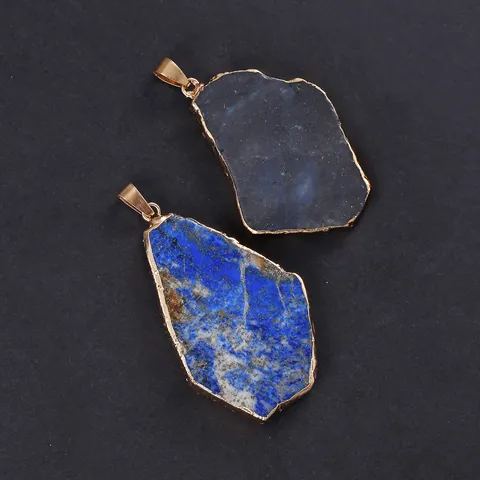 Naturstein Anhänger Doppelseitige Goldkante Scheibe Kristall Unregelmäßiger Quarz Achat Amethyst Rohmineralstein Anhänger Für Schmuckherstellung DIY Zubehör Unisex
