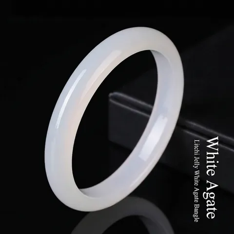 Natürlicher Weiße Achat Armreif Dünner Runder Stein Armband Eleganter Lychee Gelee Chalzedon Schmuck Für Damen Hochzeitsgeschenk