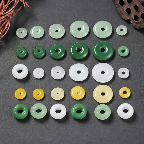 Glas Ping An Kou Anhänger Für Schmuckherstellung DIY Zubehör Jade Imitat Weiß Grün Gelb Runde Donut Perlen Für Halskette Armband Handwerk Schmuckzubehör