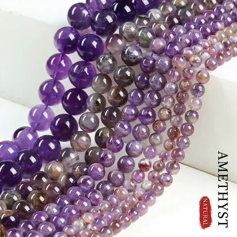 Natürlicher Amethyst Runde Lose Perlen Polierte Lila Quarz Edelstein Für DIY Schmuckherstellung Armband Halskette Zubehör