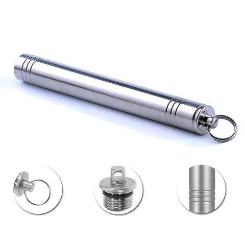 Outdoor EDC Waterproof Sealed Capsule Stainless Steel Toothpick Holder Portable Mini Fruit Pick Storage Container Keychain Pendant