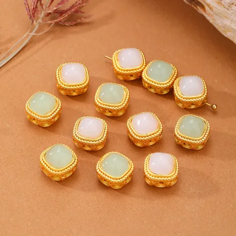 Antikes Gold Hohl Quadrat Abstandsperlen Vergoldetes Kupfer Imitationsjade Magische Box Perlen DIY Schmuckherstellung Zubehör Für Armband Halskette