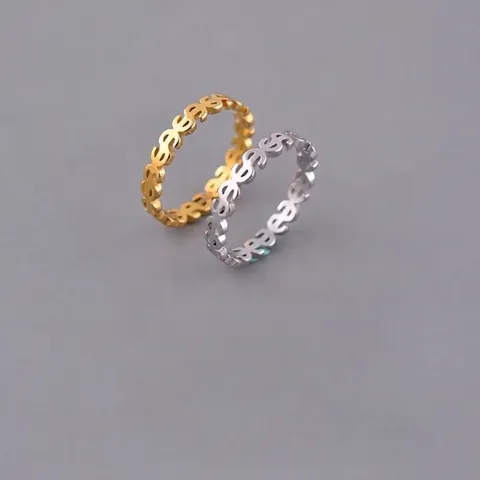 Titanium Steel Dollar Sign Ring Minimalist Niche Design Gold Silver Hollow Out Finger Ring For Unisex Fashion Jewelry Gift