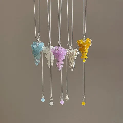 Koreanischer Stil Bunte Kristall Trauben Anhänger Halskette Für Damen Titanstahl Verstellbare Schlangenkette Lange Schlüsselbeinkette Mode Frucht Schmuck