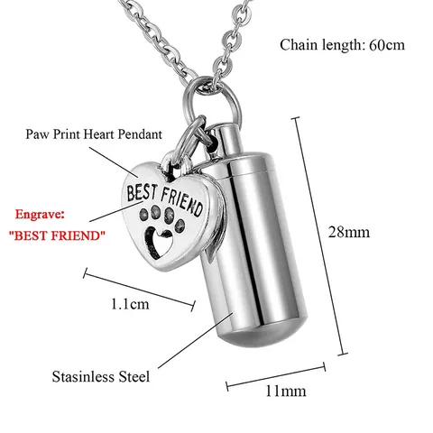 Stainless Steel Pet Memorial Urn Necklace Heart Best Friend Pendant Cremation Keepsake Ashes Memorial Jewelry Gift