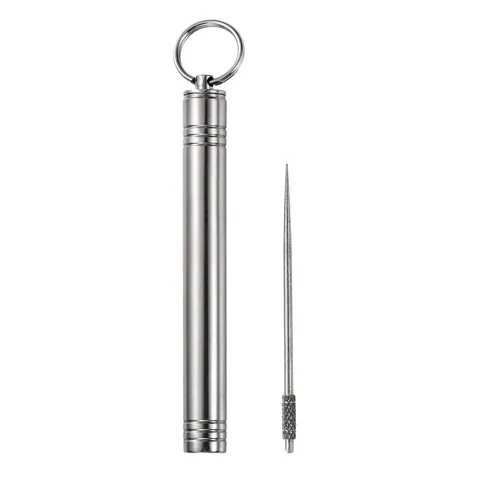 Portable Stainless Steel Toothpick Holder Waterproof Metal Storage Tube With Keyring For Travel Outdoor Daily Use Silver