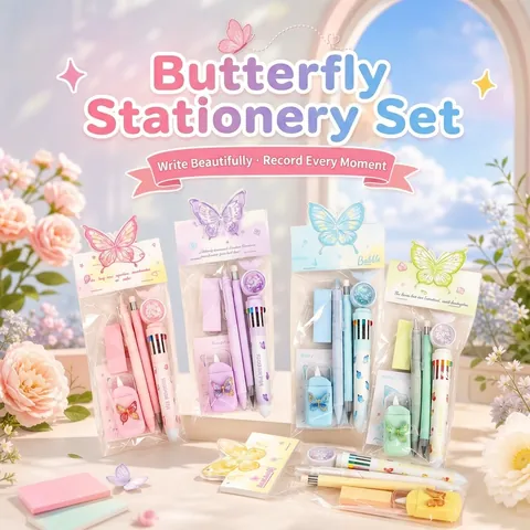 Butterfly Stationery Gift For Students Including Multi Color Ballpoint Pen Mechanical Pencil Eraser School Office Prize Awards