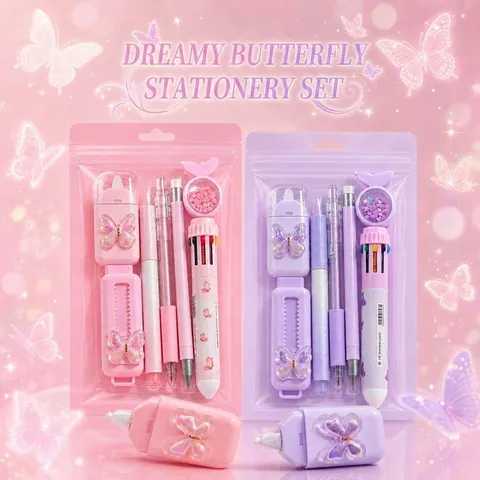 Kit di Cancelleria Farfalla da Sogno Regalo Premio per Studenti Rosa Viola Verde Blu Floreale Decorativo Scuola