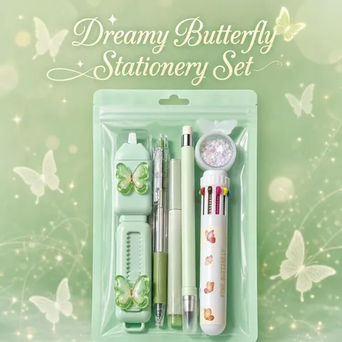 Kit di Cancelleria Farfalla da Sogno Regalo Premio per Studenti Rosa Viola Verde Blu Floreale Decorativo Scuola