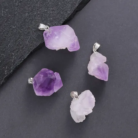Natural Amethyst Irregular Raw Stone Pendant Purple Crystal Quartz Gemstone Cluster Charm With Metal Clasp For DIY Jewelry Making Women Necklace Accessories