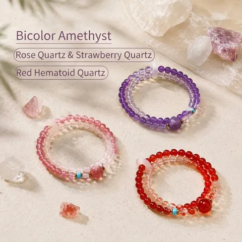 Pulsera Multivuelta de Amatista Natural Cuarzo Fresa Ágata para Mujer Nuevo Estilo Chino Cristal Curativo con Cuentas