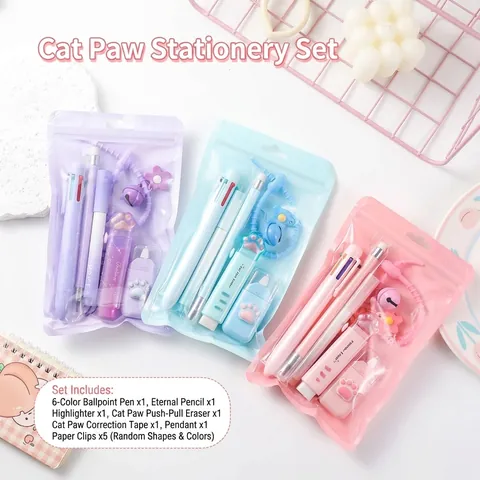 Cute Cat Paw Multi-functional Stationery Gift For Kids Students School Office Supplies Including Pen Pencil Eraser Correction Tape