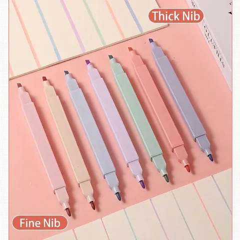 12 Color Double Ended Highlighter Set Pastel Macaron Morandi Colors Chisel Tip Marker Pen For Students Office Stationery Journaling