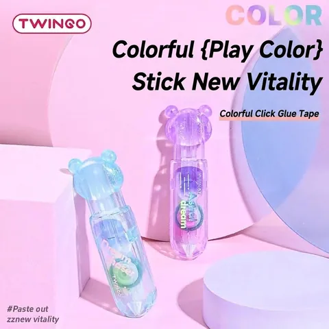 Bear Polystyrene Retractable Glue Tape Pen Gradient Colors Scrapbooking Double Sided Adhesive Tape For Students DIY Craft