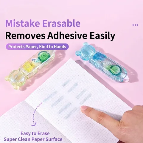 Bear Polystyrene Retractable Glue Tape Pen Gradient Colors Scrapbooking Double Sided Adhesive Tape For Students DIY Craft