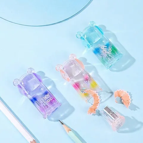 Cute Bear Shaped Manual Pencil Sharpener Translucent Colorful Single Hole Portable Plastic Sharpener For Student Office Stationery Supplies