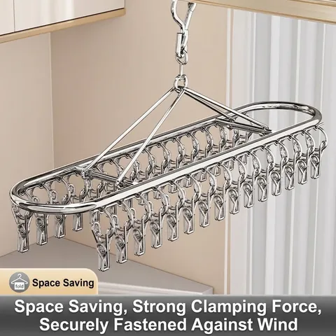 Stainless Steel Sock Drying Rack Multi Clip Balcony Underwear Hanger Windproof Drying Rack Heavy Duty Laundry Organizer