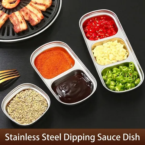 Korean Style Stainless Steel Sauce Dish Multi Compartment Dipping Sauce Plate For BBQ Hotpot Polished Silver Seasoning Tray Sauce Bowl