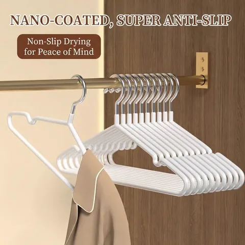 Non-Slip Plastic Coated Metal Clothes Hangers Wide Shoulder No Marks Heavy Duty Drying Rack For Home Closet Organization