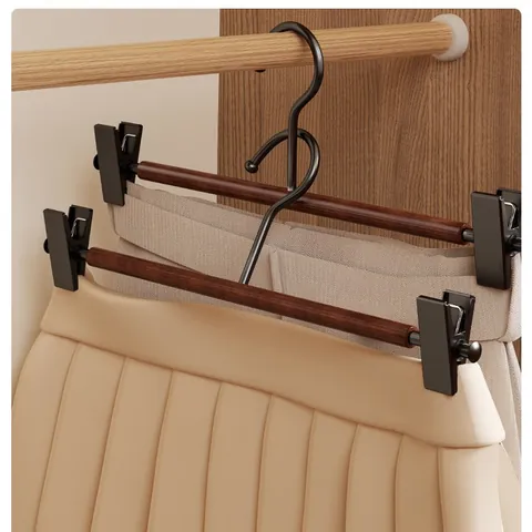 Beukenhout Broekhanger Met Metalen Clips Antislip Verstelbaar Rokhanger Voor Kledingkast Opslag Broeken Ophang Accessoires
