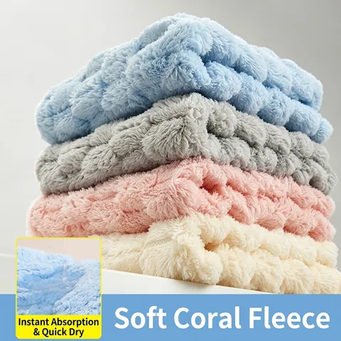 Soft Coral Fleece Hanging Hand Towel Cloud Pattern Highly Absorbent Quick Dry Polyester Dish Cloth For Kitchen Bathroom Home