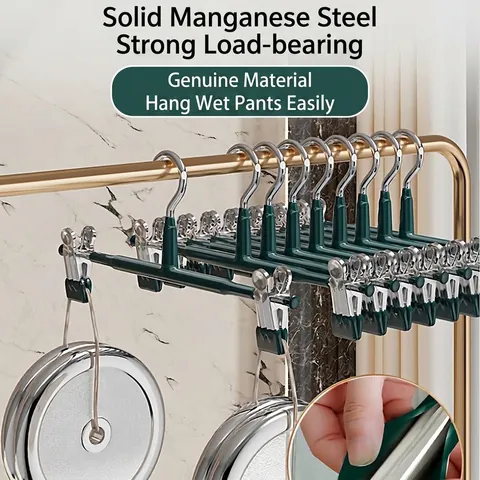 Non-marking Stainless Steel Pants Hanger With Adjustable Clips PVC Coated Non-slip Skirt Hanger Wardrobe Organization Drying Rack For Trousers JK Skirts