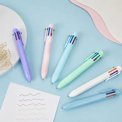 Six-in-One Macaron Color Ballpoint Pen 0.5mm Multi-Color Retractable Writing Pen For Journaling School Office Marking Supplies