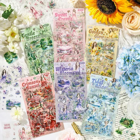 Vintage Plant Floral Scrapbooking Stickers Retro DIY Material Paper Stickers Aesthetic Flower Decor For Students Stationery