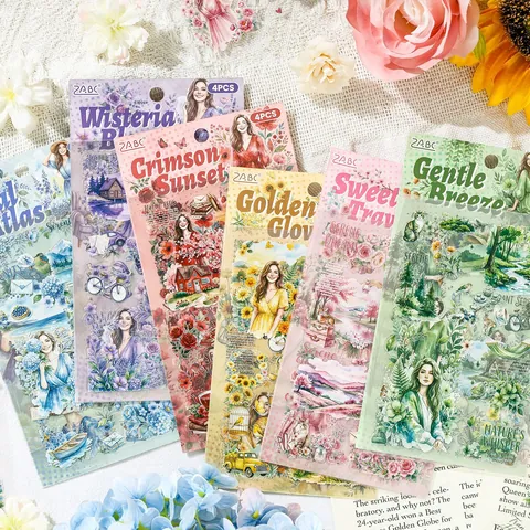 Vintage Plant Floral Scrapbooking Stickers Retro DIY Material Paper Stickers Aesthetic Flower Decor For Students Stationery