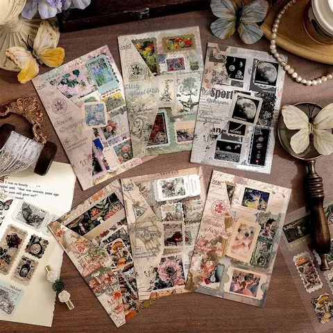 Vintage Floral Mushroom Scrapbooking Sticker Set Retro Bronzing Coated Paper Journaling Deco Stickers 3 Sheets Pack