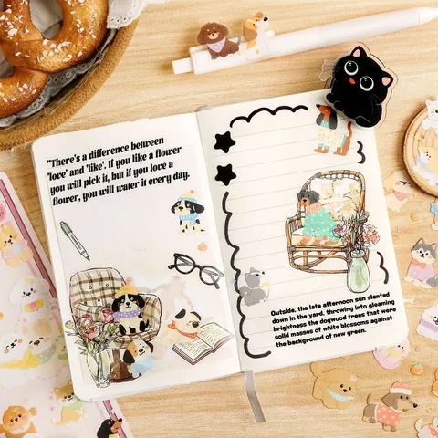 Waterproof PET Cartoon Pet Stickers Cute Cat Dog Pattern Transparent Decorative Decals For Journaling Scrapbooking Laptop Phone Cases